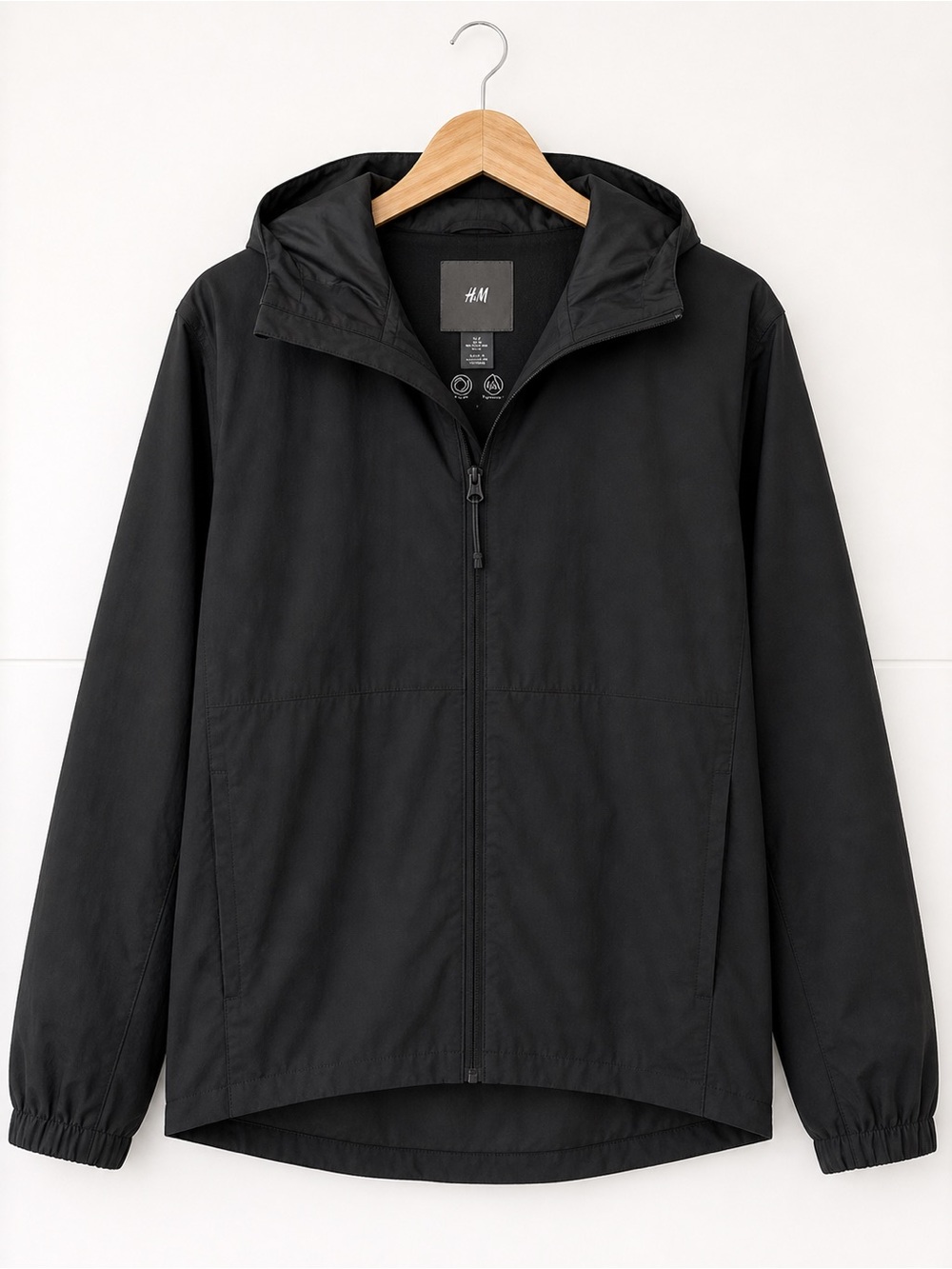 H&M Black Hooded Full-Zip Rain Jacket